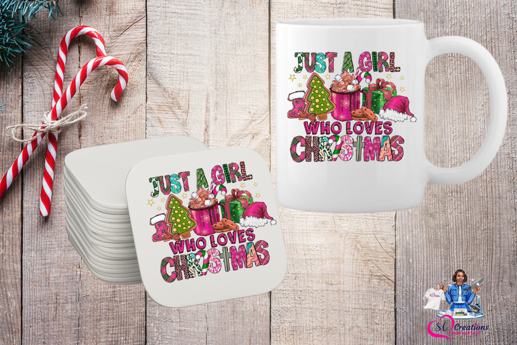 15 oz Just a Girl Christmas mug (pink)