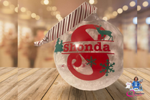 Load image into Gallery viewer, Christmas ornaments (4 inch personalized w/ name faux snow inside disc)
