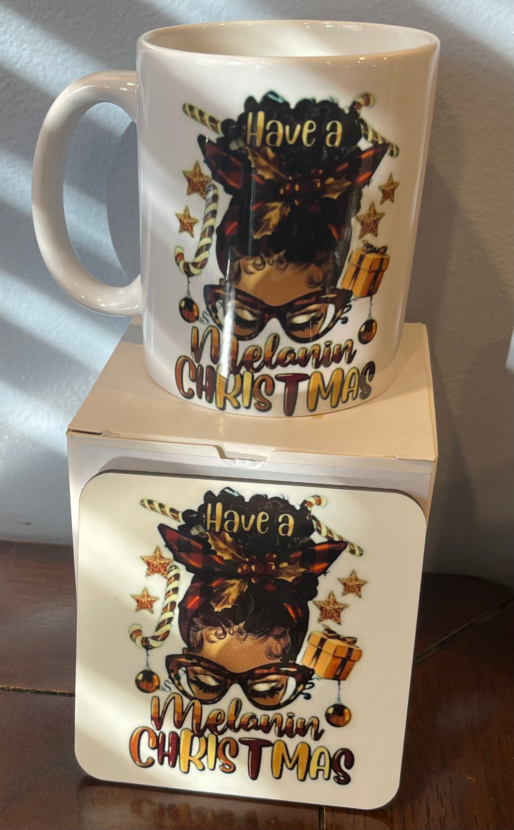 Melanin Christmas Mug and Coaster Set (RTS)