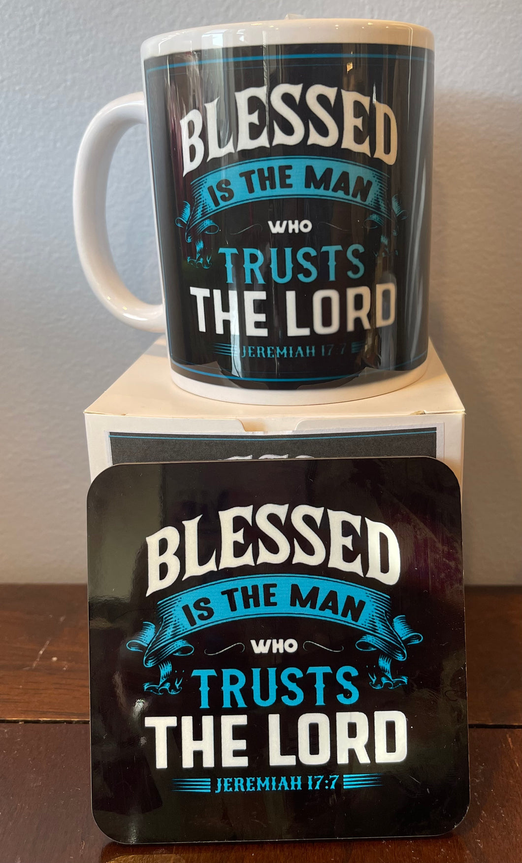 Blessed is the Man Mug and Coaster Set (Wrap around mug design)