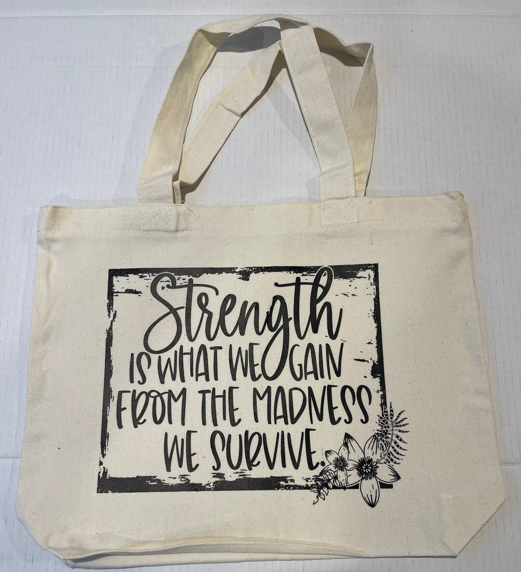 Strength tote bag with zipper
