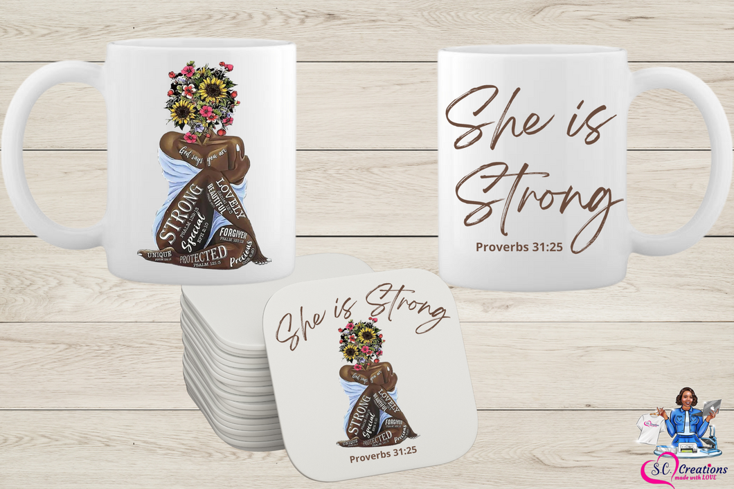 She is Strong Mug and Coaster Set